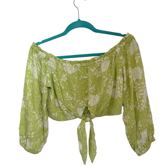 Endless Blu green and white floral off shoulder crop top medium NWT. - Picture 1 of 5
